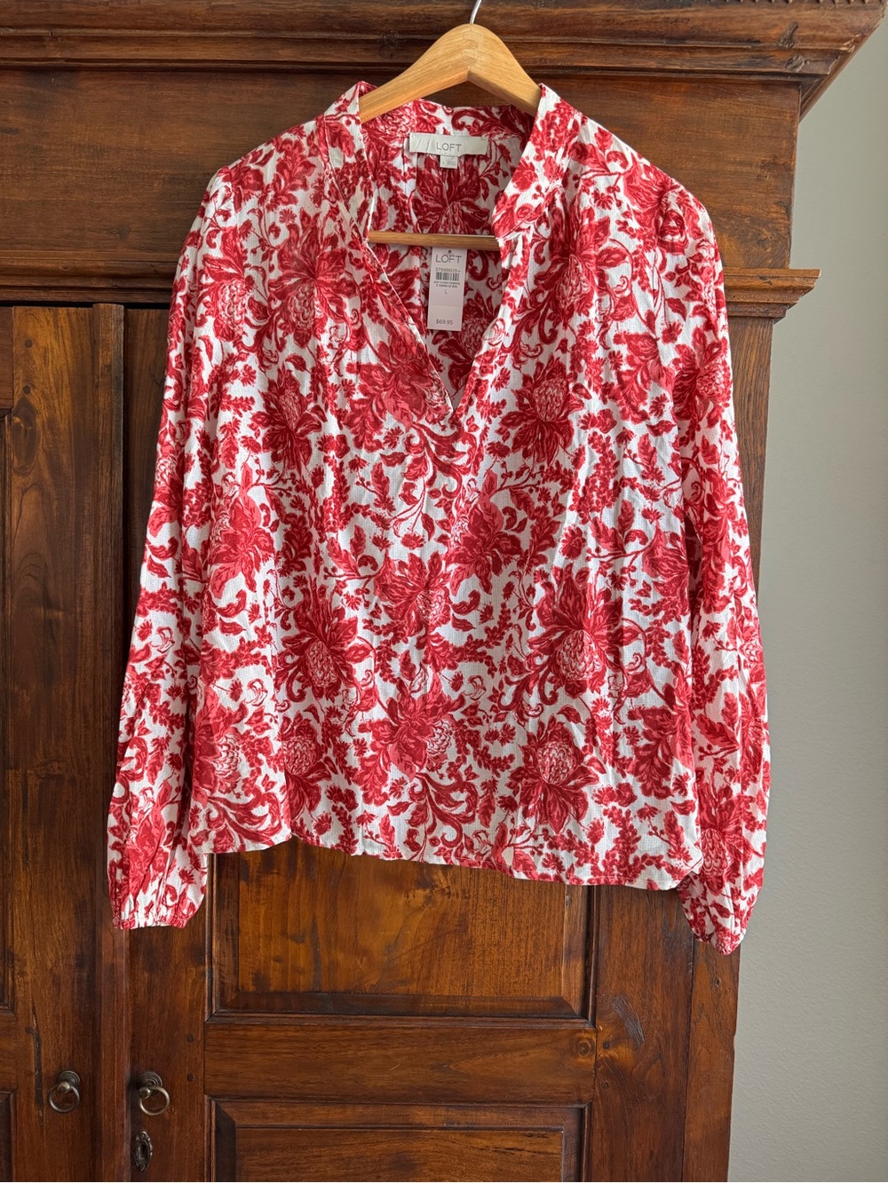 LOFT floral toile long sleeve blouse cotton blend
